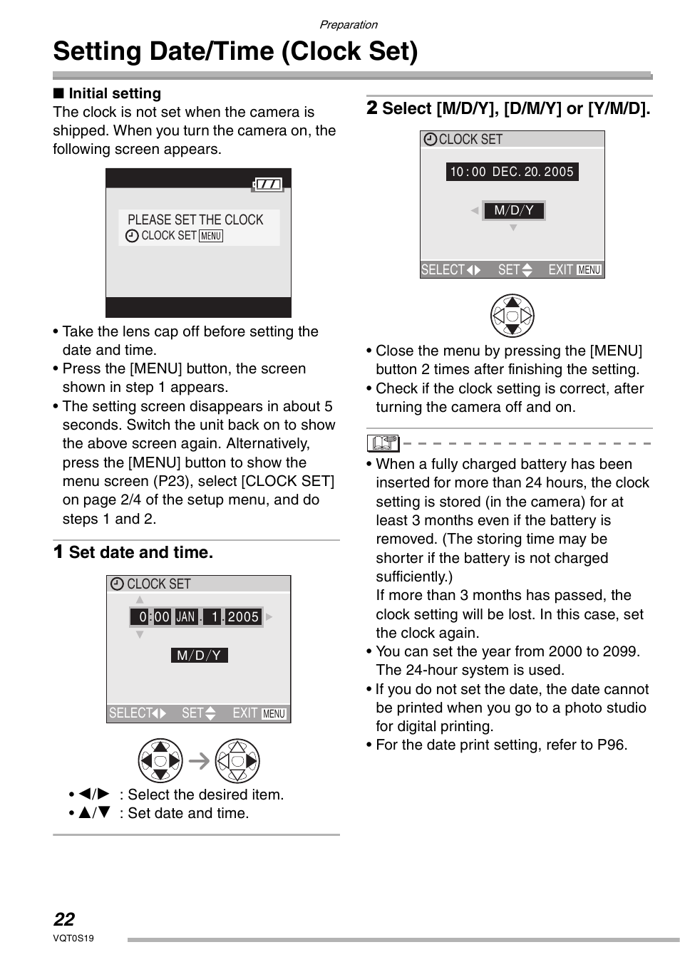 Setting date/time (clock set) | Panasonic DMC-LX1PP User Manual | Page 22 / 136