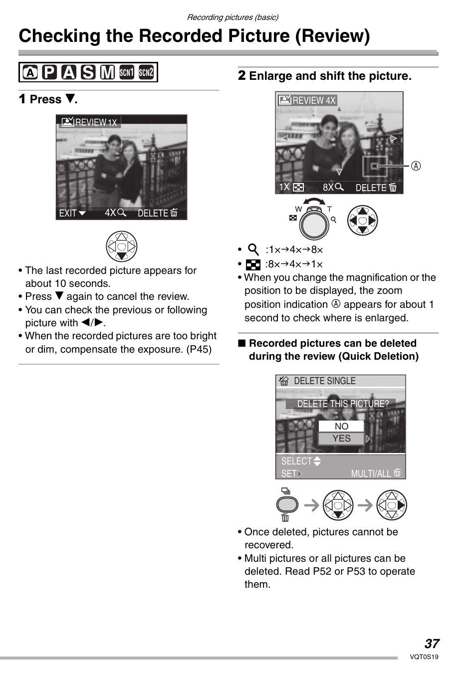 Checking the recorded picture (review) | Panasonic DMC-LX1PP User Manual | Page 37 / 136