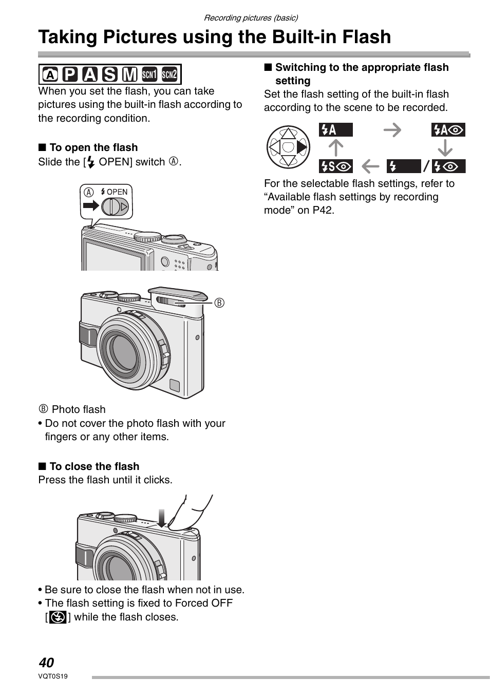 Taking pictures using the built-in flash | Panasonic DMC-LX1PP User Manual | Page 40 / 136