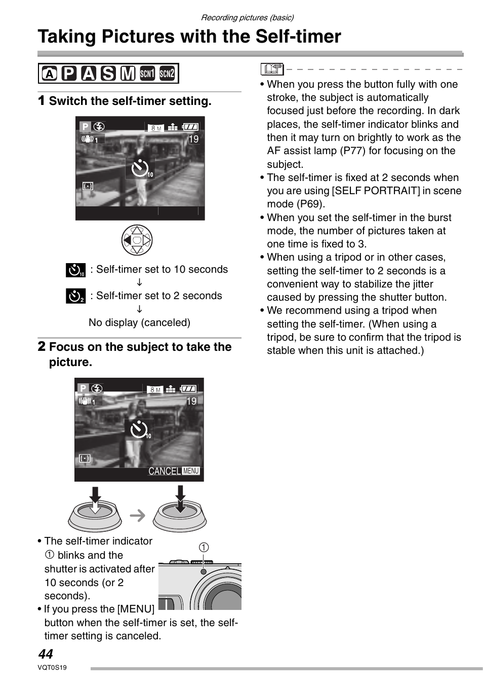Taking pictures with the self-timer | Panasonic DMC-LX1PP User Manual | Page 44 / 136