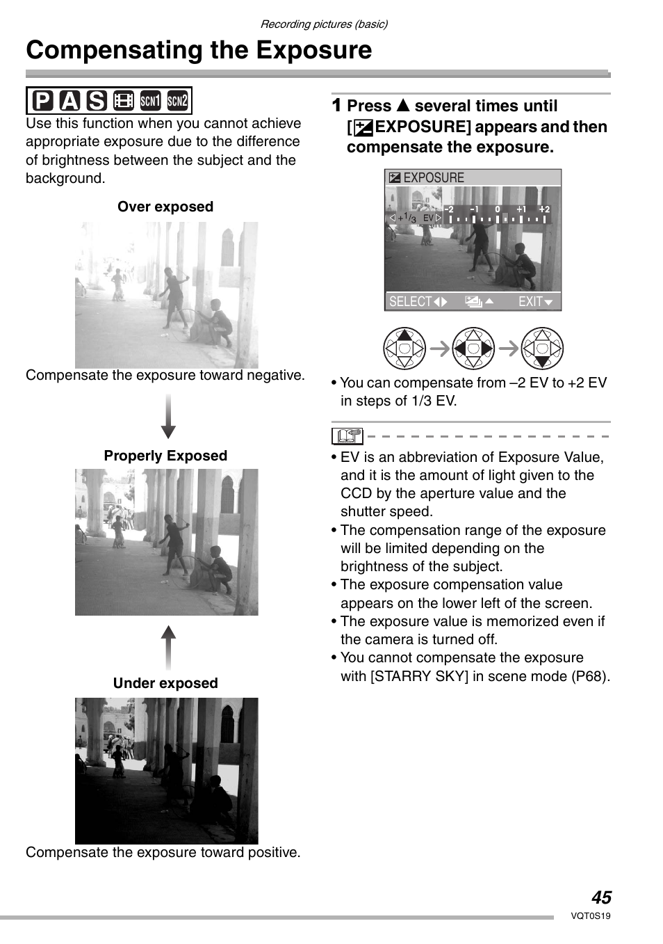 Compensating the exposure | Panasonic DMC-LX1PP User Manual | Page 45 / 136