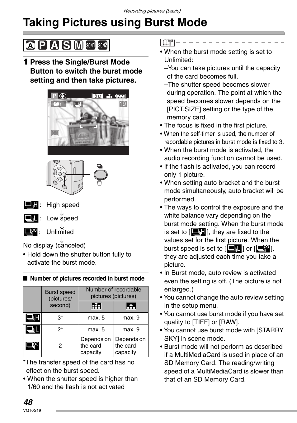 Taking pictures using burst mode | Panasonic DMC-LX1PP User Manual | Page 48 / 136