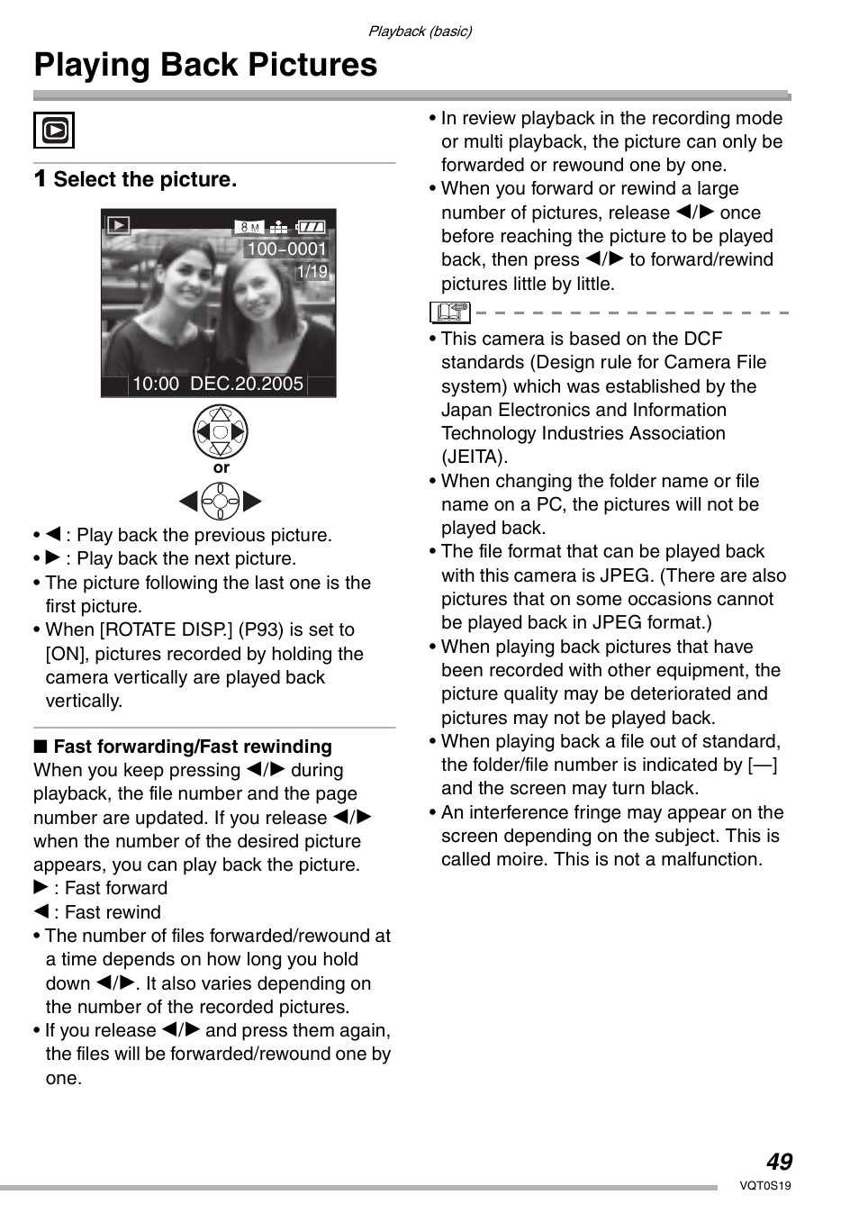 Playback (basic), Playing back pictures | Panasonic DMC-LX1PP User Manual | Page 49 / 136