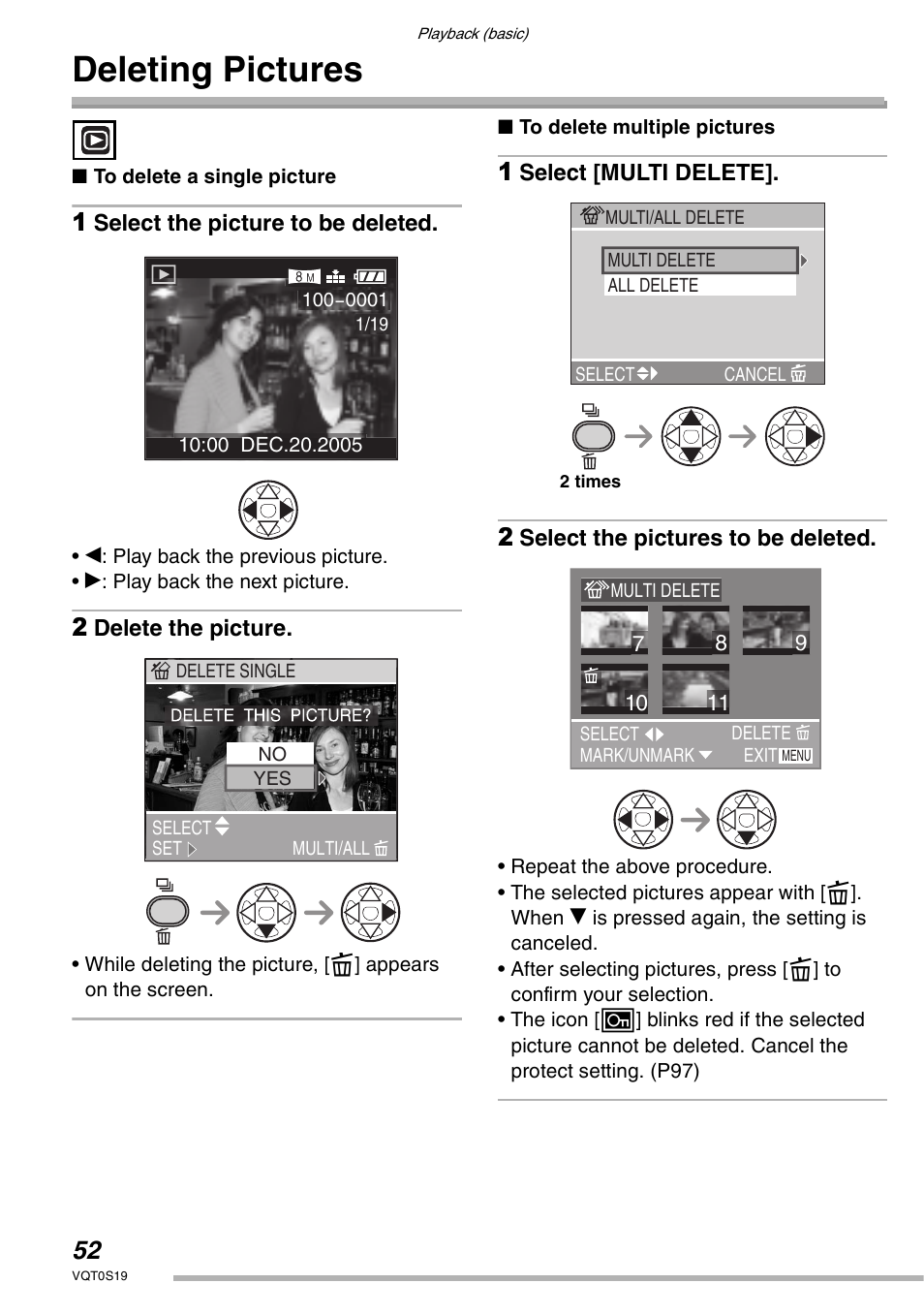 Deleting pictures | Panasonic DMC-LX1PP User Manual | Page 52 / 136