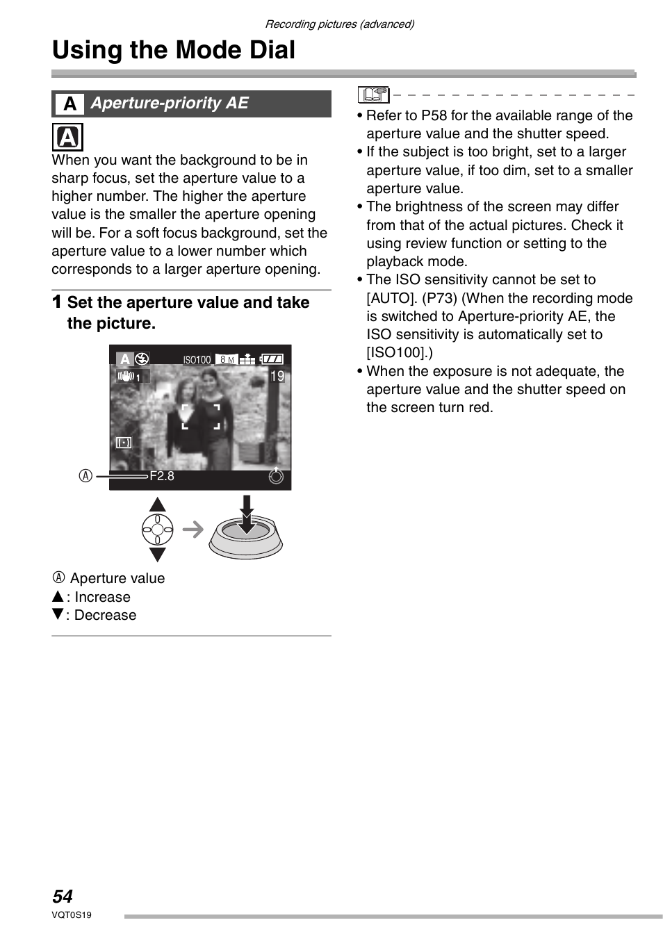 Recording pictures (advanced), Using the mode dial | Panasonic DMC-LX1PP User Manual | Page 54 / 136