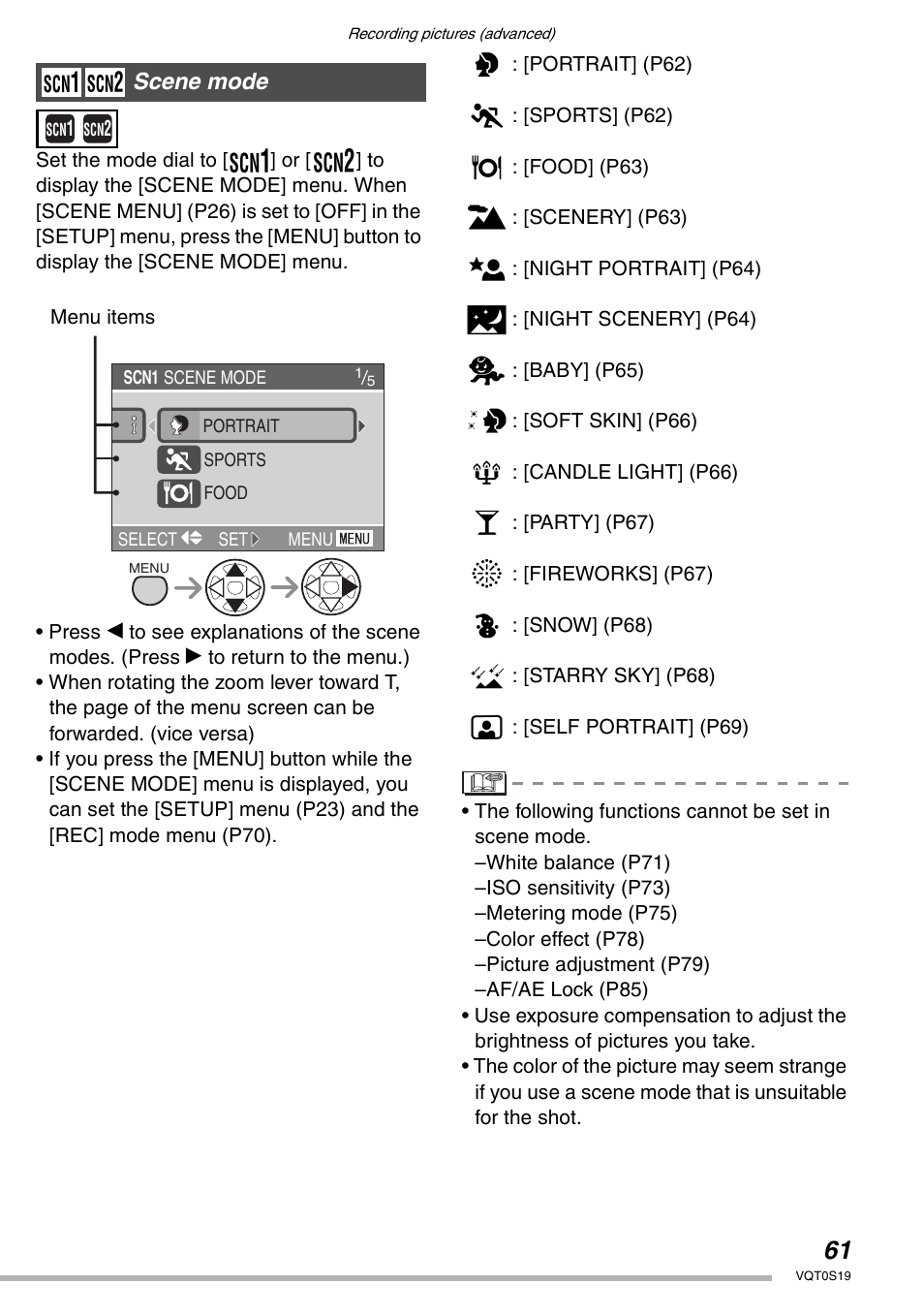 Scene mode | Panasonic DMC-LX1PP User Manual | Page 61 / 136