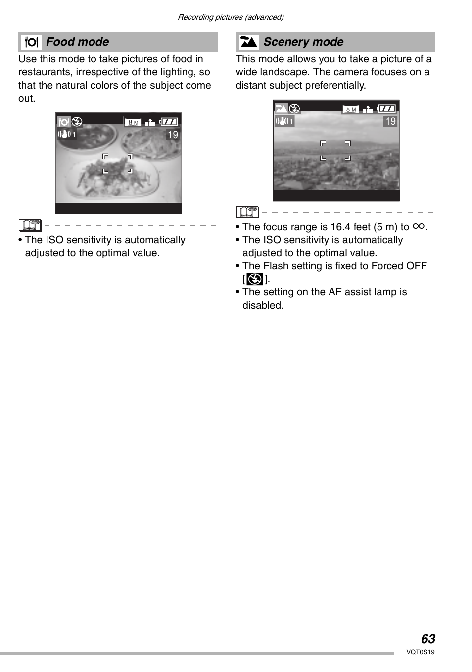 Food mode, Scenery mode | Panasonic DMC-LX1PP User Manual | Page 63 / 136