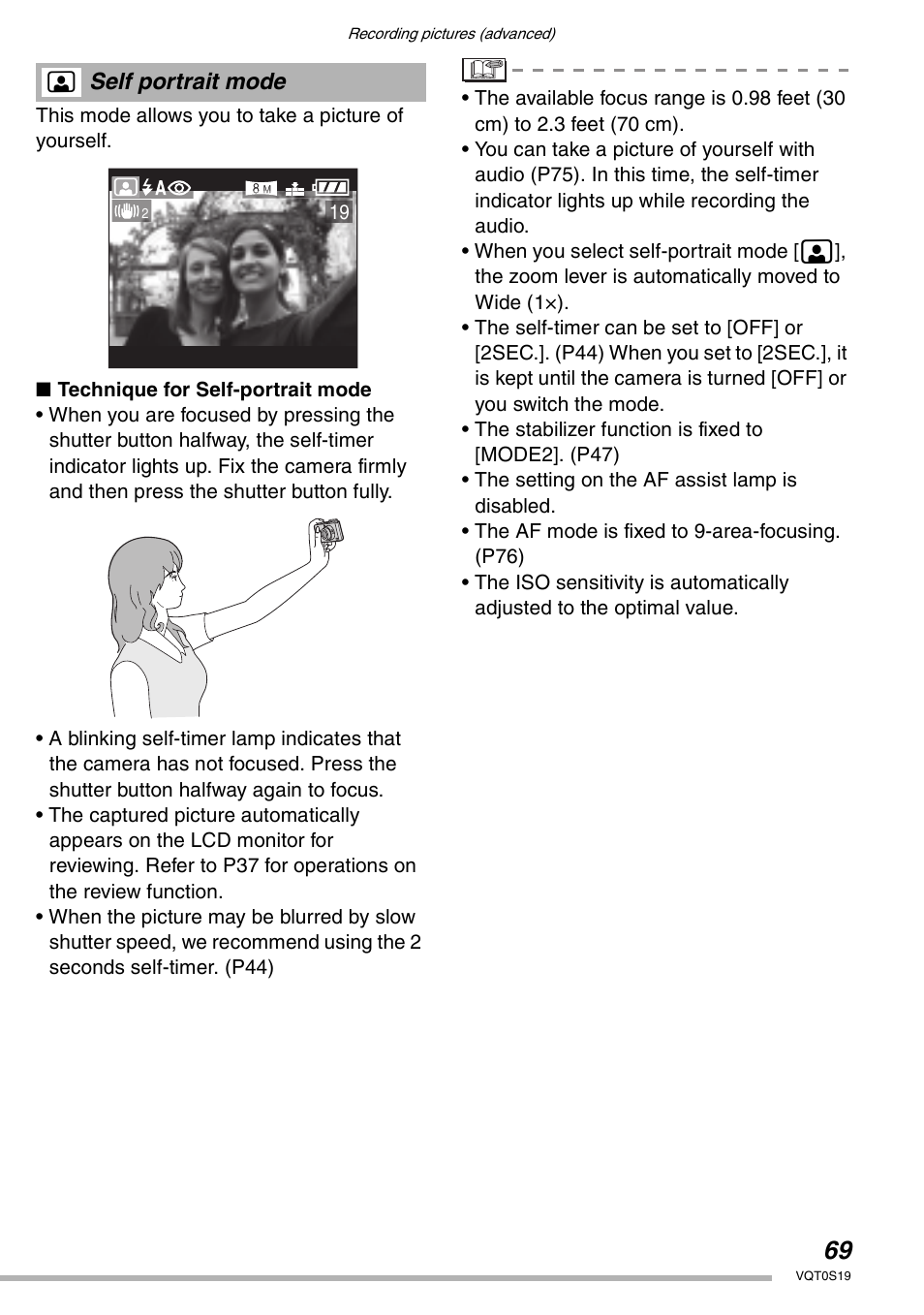 Self portrait mode | Panasonic DMC-LX1PP User Manual | Page 69 / 136