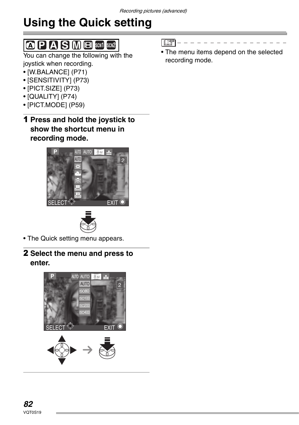 Using the quick setting, Select the menu and press to enter | Panasonic DMC-LX1PP User Manual | Page 82 / 136