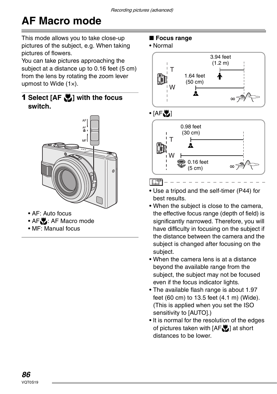Af macro mode | Panasonic DMC-LX1PP User Manual | Page 86 / 136