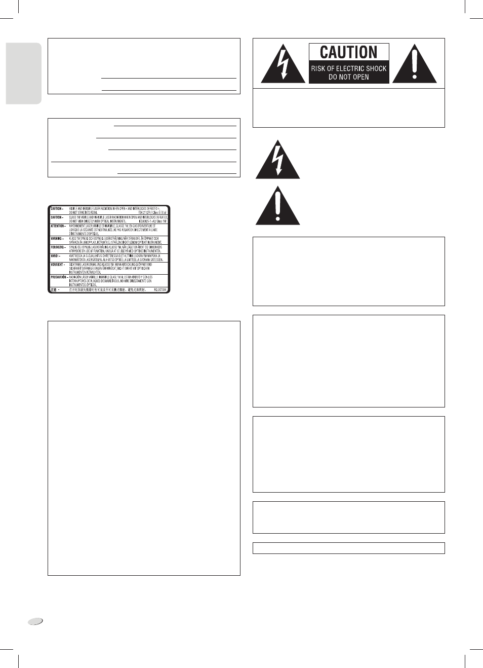 Caution, Warning, En g l is h engl ish | Panasonic COMPACT SC-HC25 User Manual | Page 2 / 16