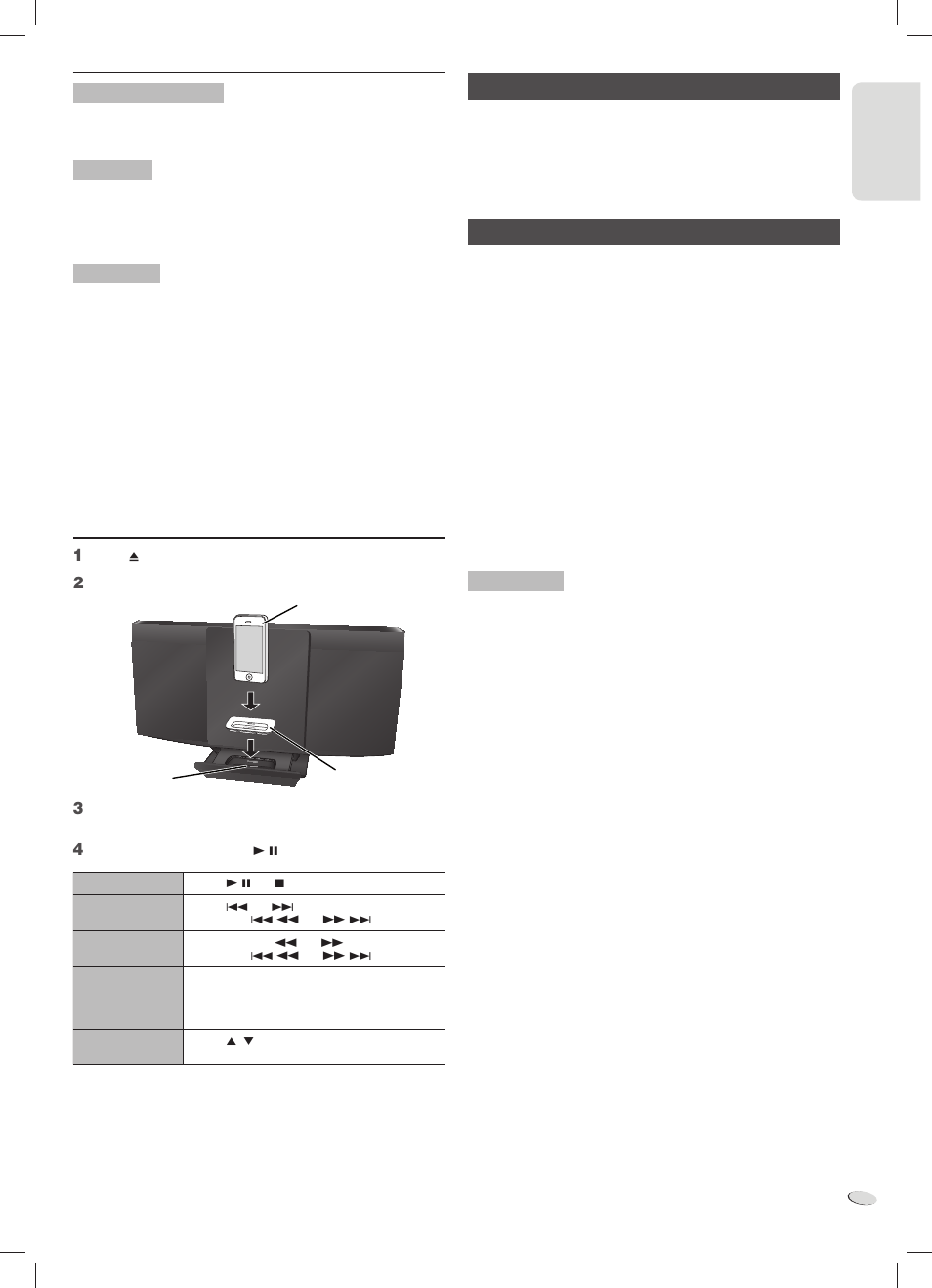 Using an ipod or iphone, En g l is h engl ish | Panasonic COMPACT SC-HC25 User Manual | Page 7 / 16