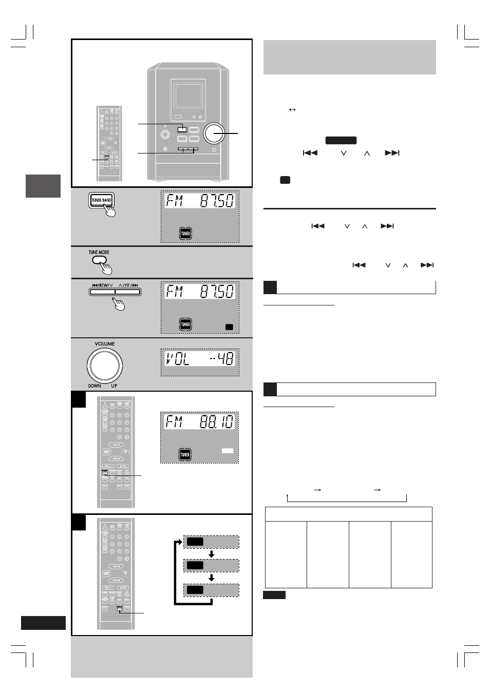 The radio: manual tuning, Before use, Listening operations | Rds ps rds pty, Press [tuner/band] to select “fm” or “am, Adjust the volume, If noise is excessive in fm, Press [fm mode] to display “mono, Rds broadcasting (for europe), Fm mode | Panasonic SC-PM10 User Manual | Page 10 / 24