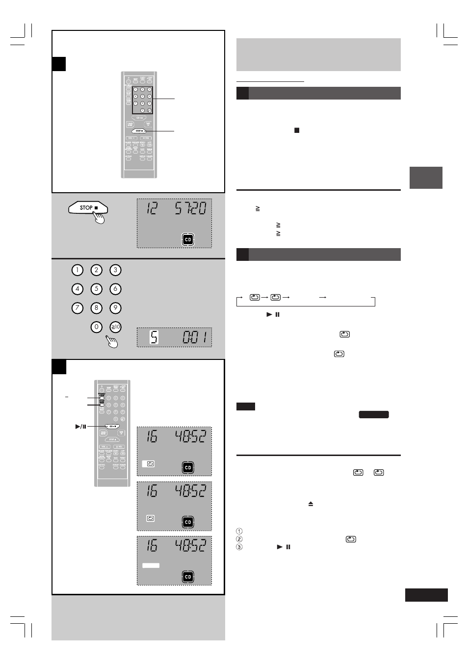 Listening operations cds, Direct access play, Repeat play and random play | Press [stop l ] to select the cd mode, By remote control only, Every time you press the button: tape ↔ cd, Cd play mode, Cd program/ clear | Panasonic SC-PM10 User Manual | Page 13 / 24