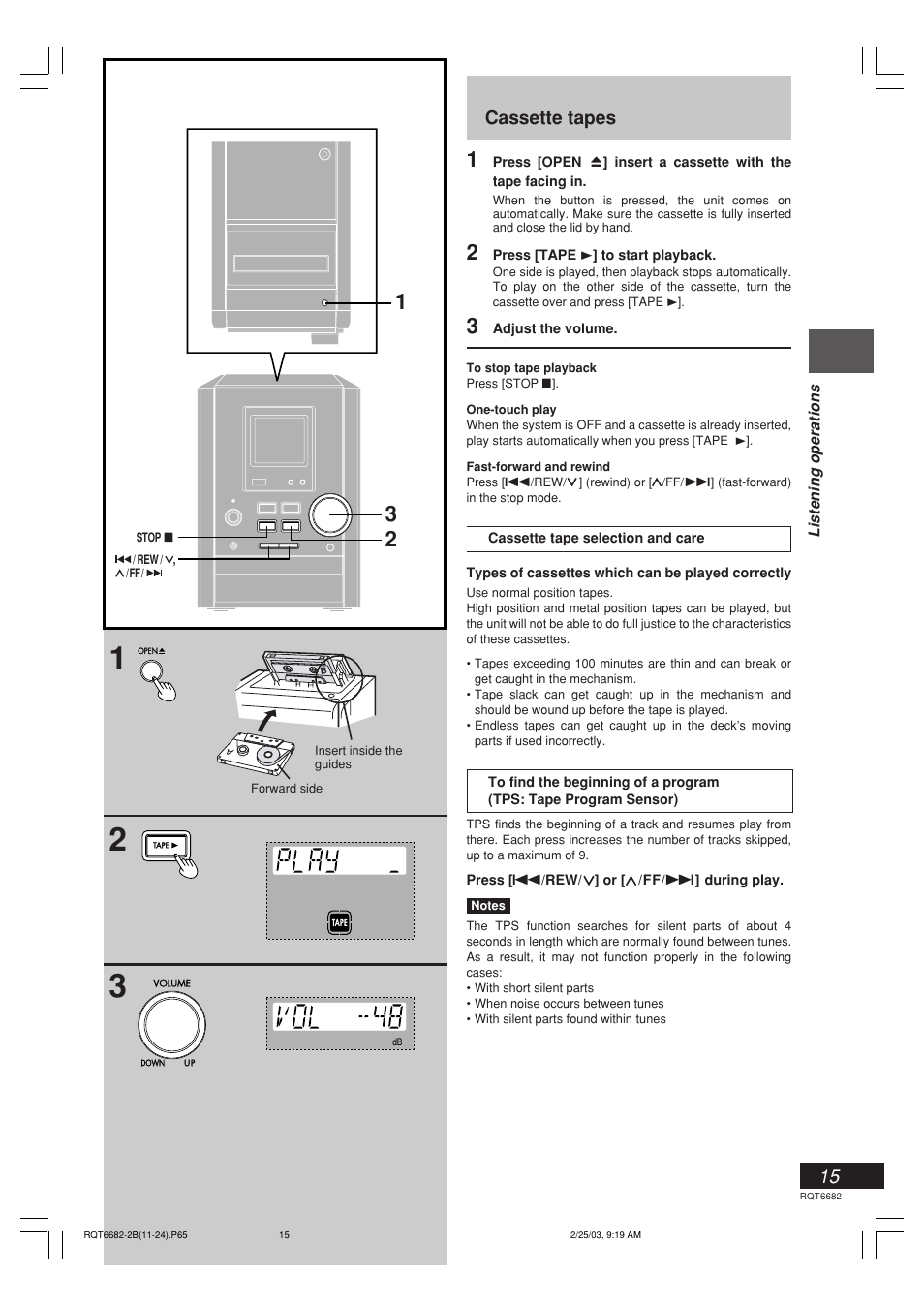 Cassette tapes | Panasonic SC-PM10 User Manual | Page 15 / 24