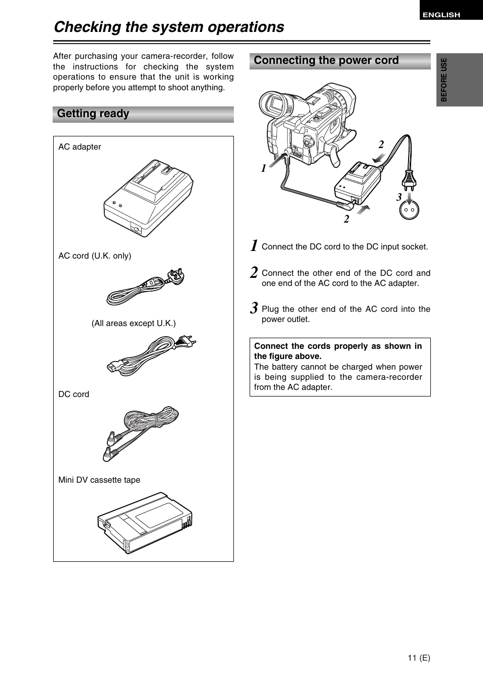 Checking the system operations | Panasonic AG-DVC30 User Manual | Page 11 / 88