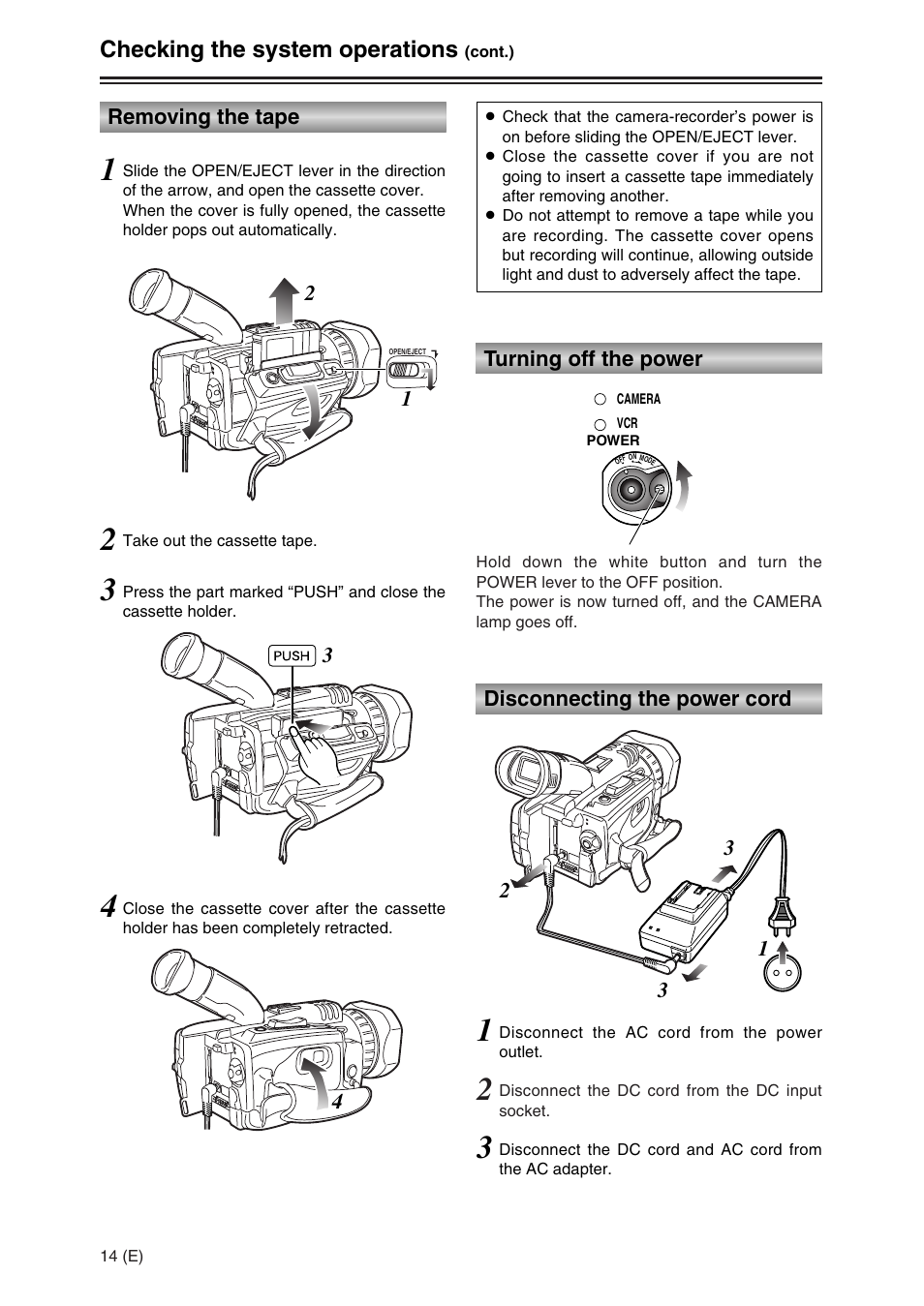 Checking the system operations | Panasonic AG-DVC30 User Manual | Page 14 / 88
