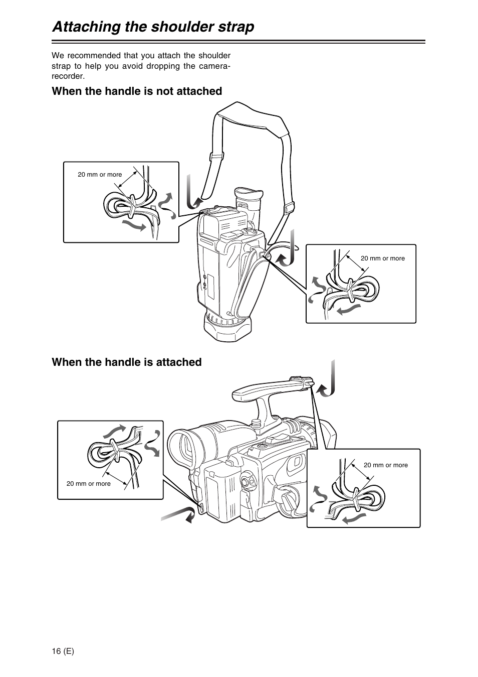 Attaching the shoulder strap | Panasonic AG-DVC30 User Manual | Page 16 / 88