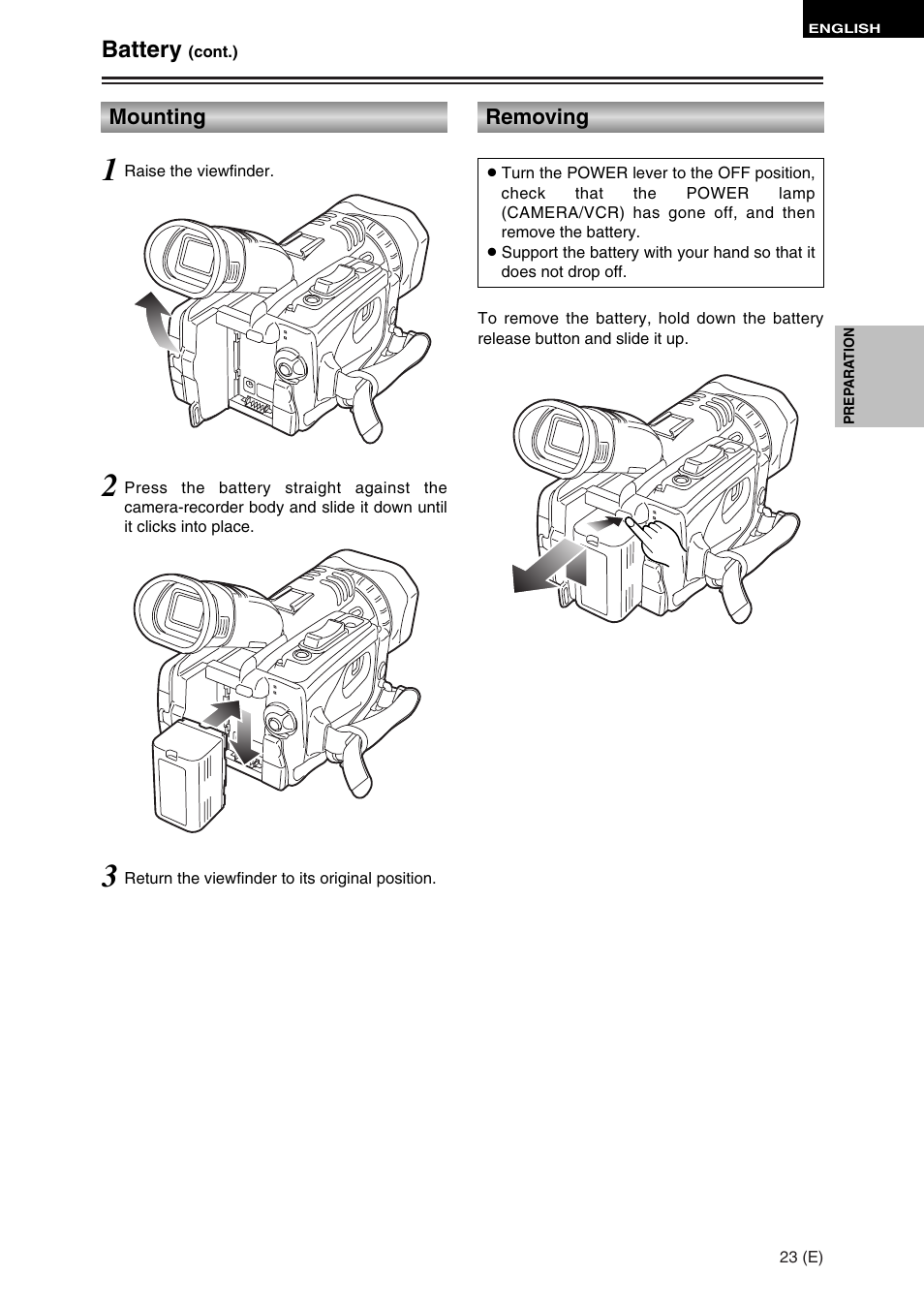 Battery | Panasonic AG-DVC30 User Manual | Page 23 / 88