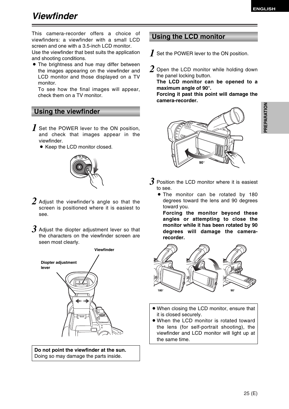 Viewfinder, Using the viewfinder, Using the lcd monitor | Panasonic AG-DVC30 User Manual | Page 25 / 88