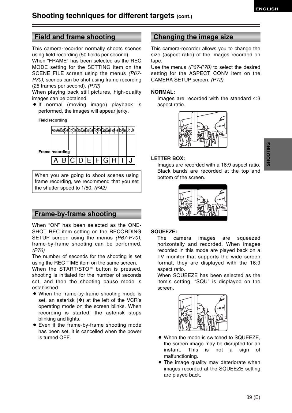 Shooting techniques for different targets, Frame-by-frame shooting, Changing the image size | Panasonic AG-DVC30 User Manual | Page 39 / 88
