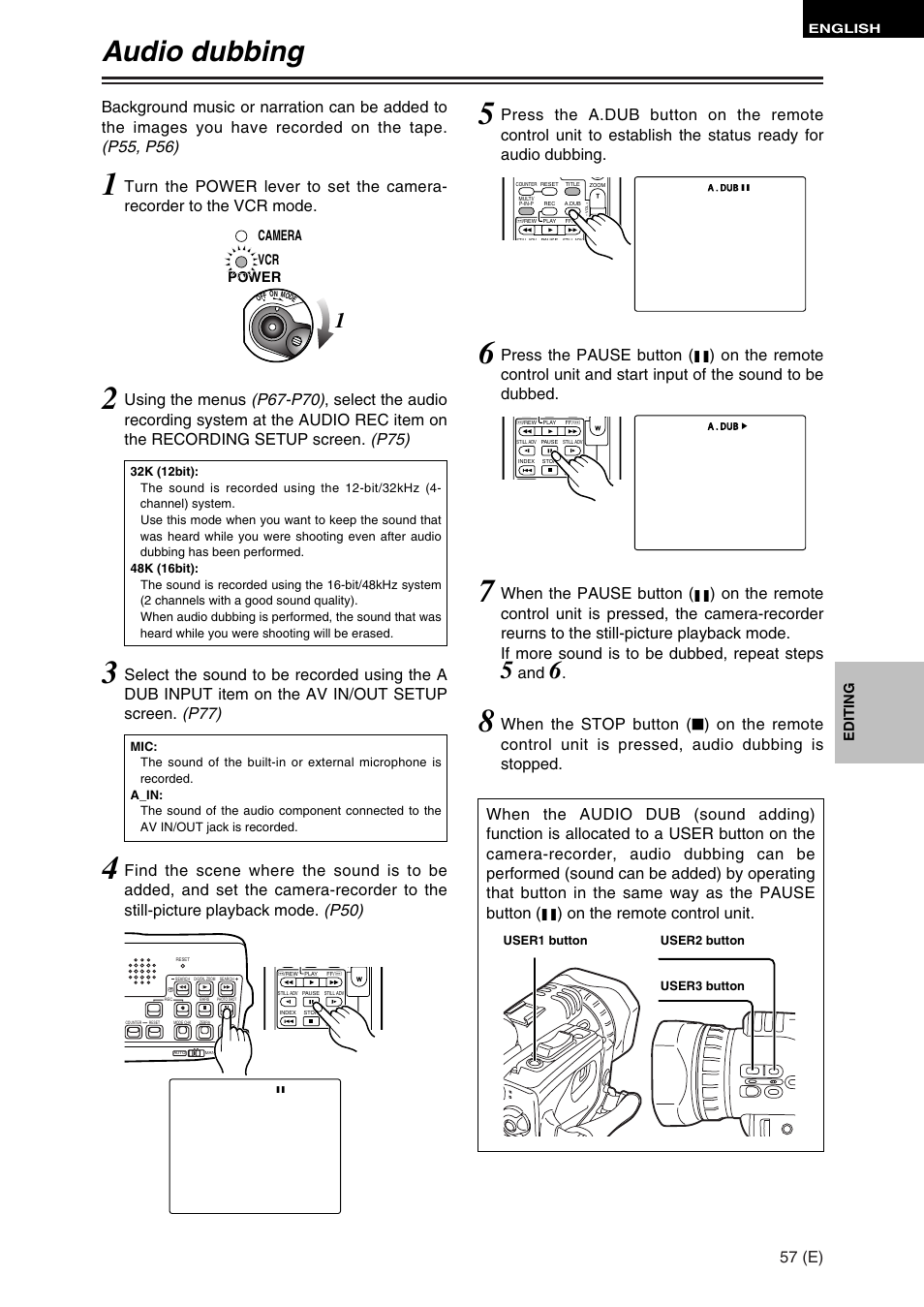 Audio dubbing, 57 (e) | Panasonic AG-DVC30 User Manual | Page 57 / 88