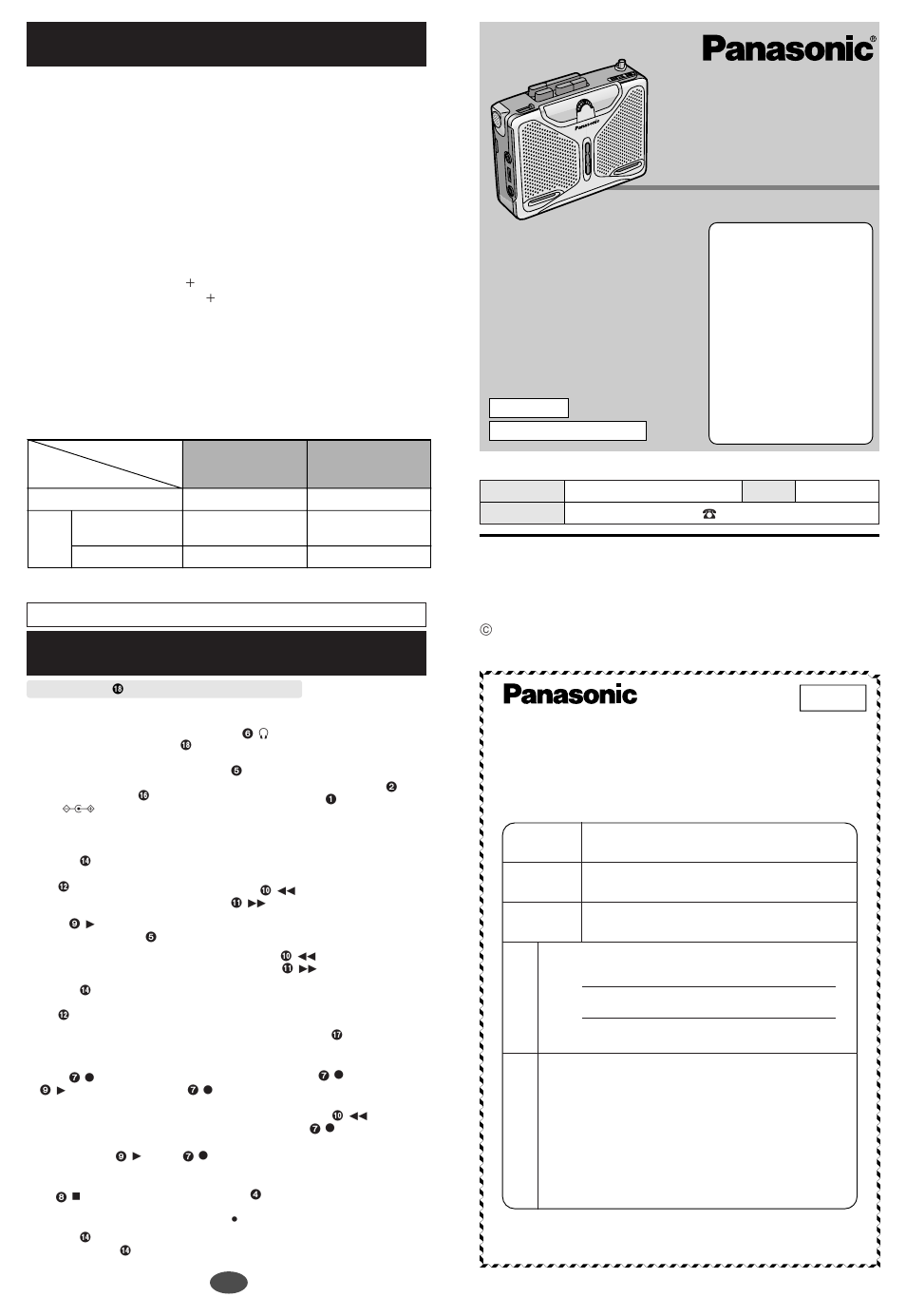 Panasonic RQ-L70 User Manual | 6 pages