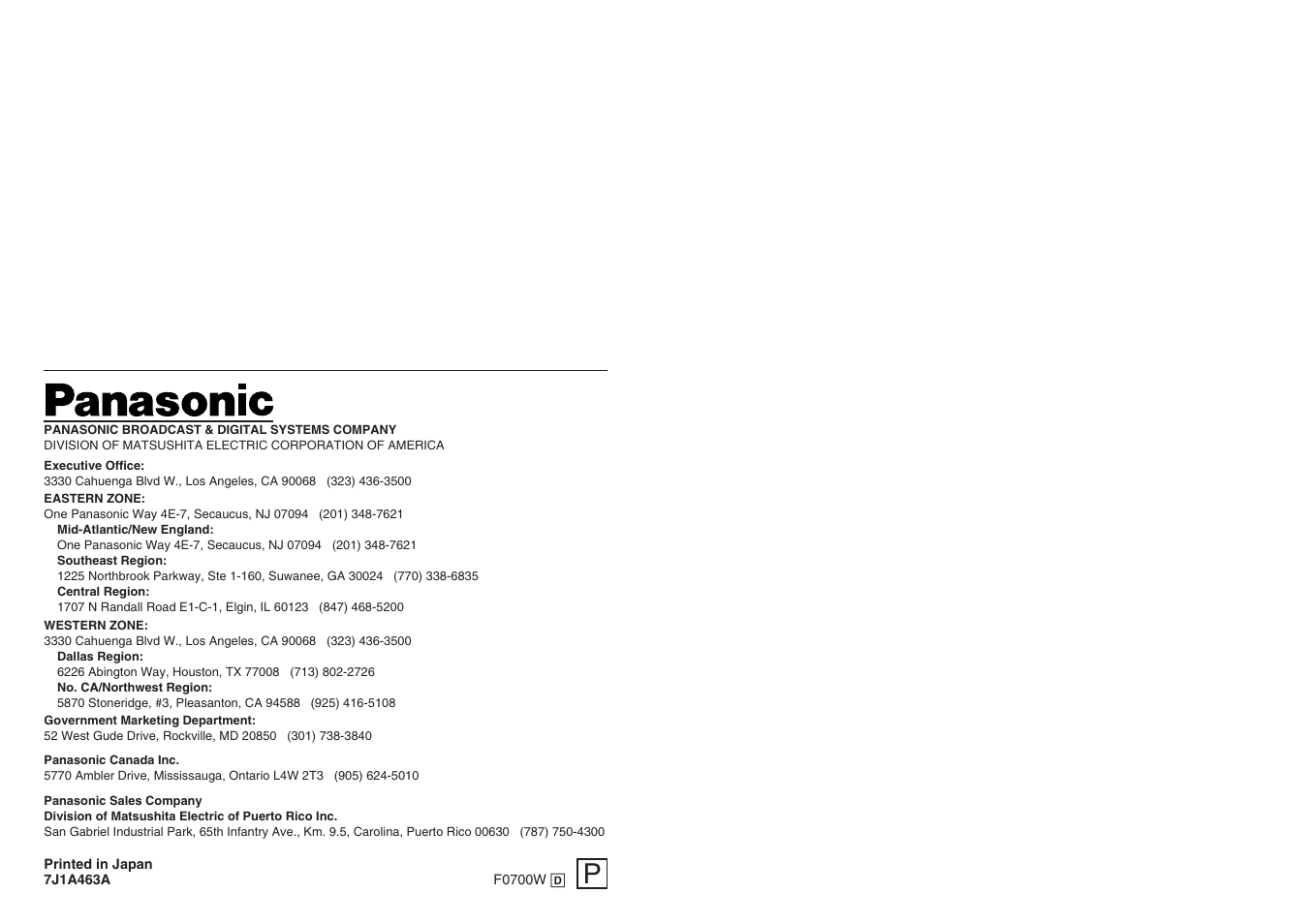 Panasonic AW-HB605 User Manual | Page 11 / 11