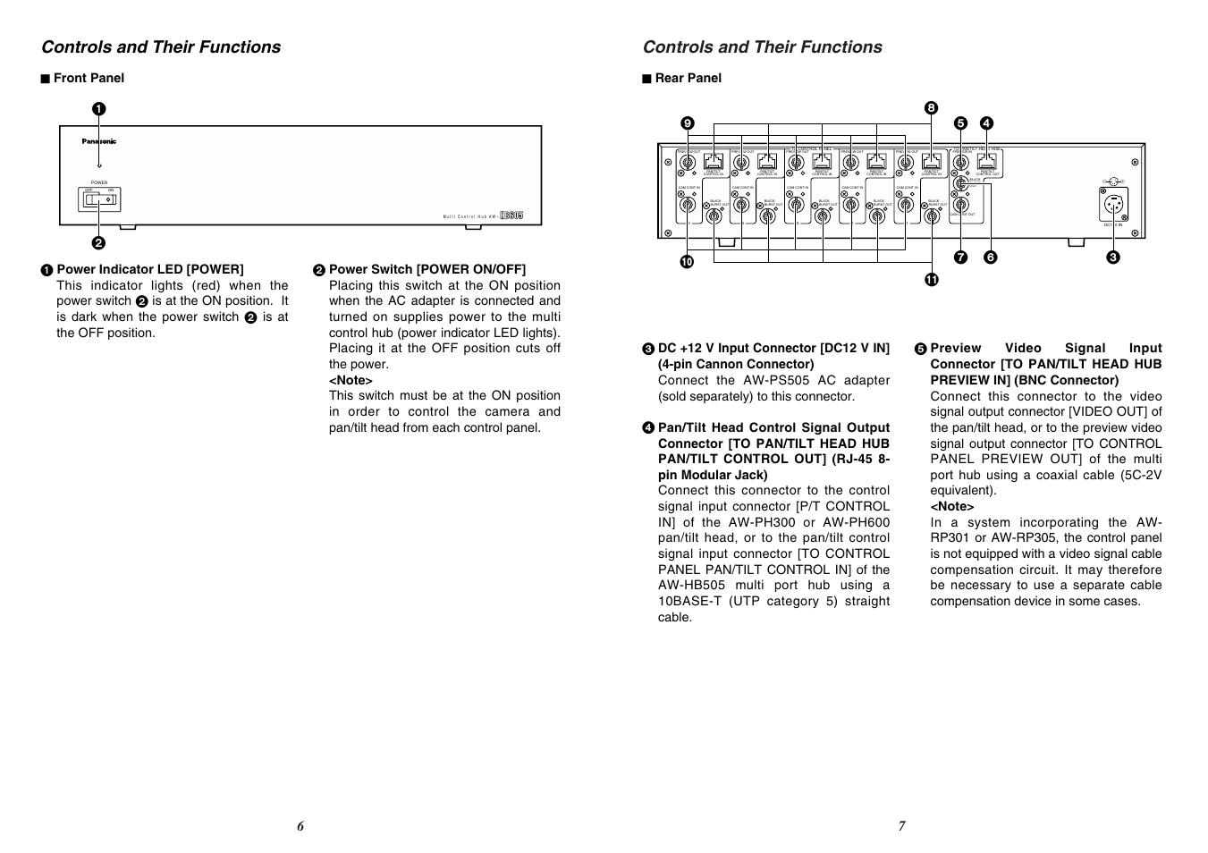 Controls and their functions | Panasonic AW-HB605 User Manual | Page 4 / 11