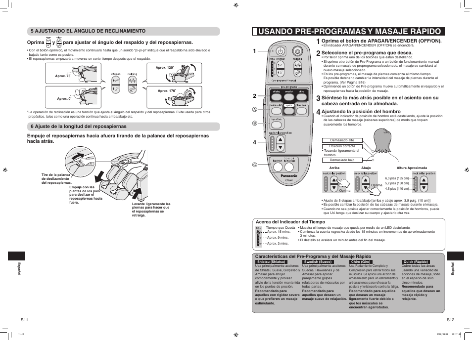 Usando pre-programas y masaje rápido | Panasonic EP1285 User Manual | Page 16 / 19