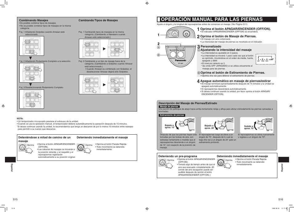 Operación manual para las piernas | Panasonic EP1285 User Manual | Page 18 / 19