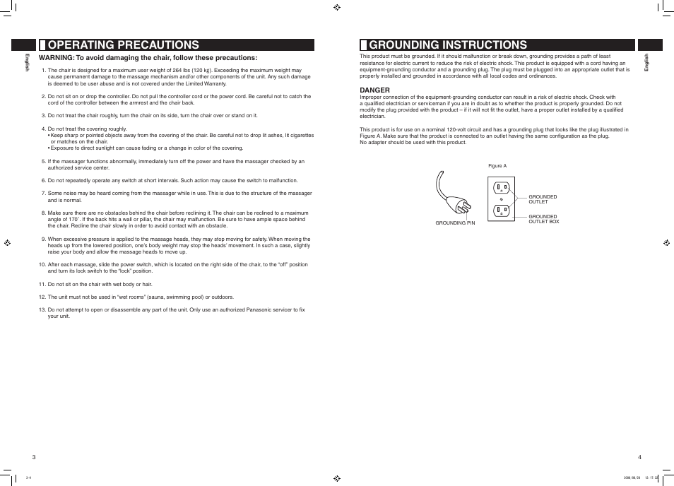 Operating precautions, Grounding instructions | Panasonic EP1285 User Manual | Page 3 / 19