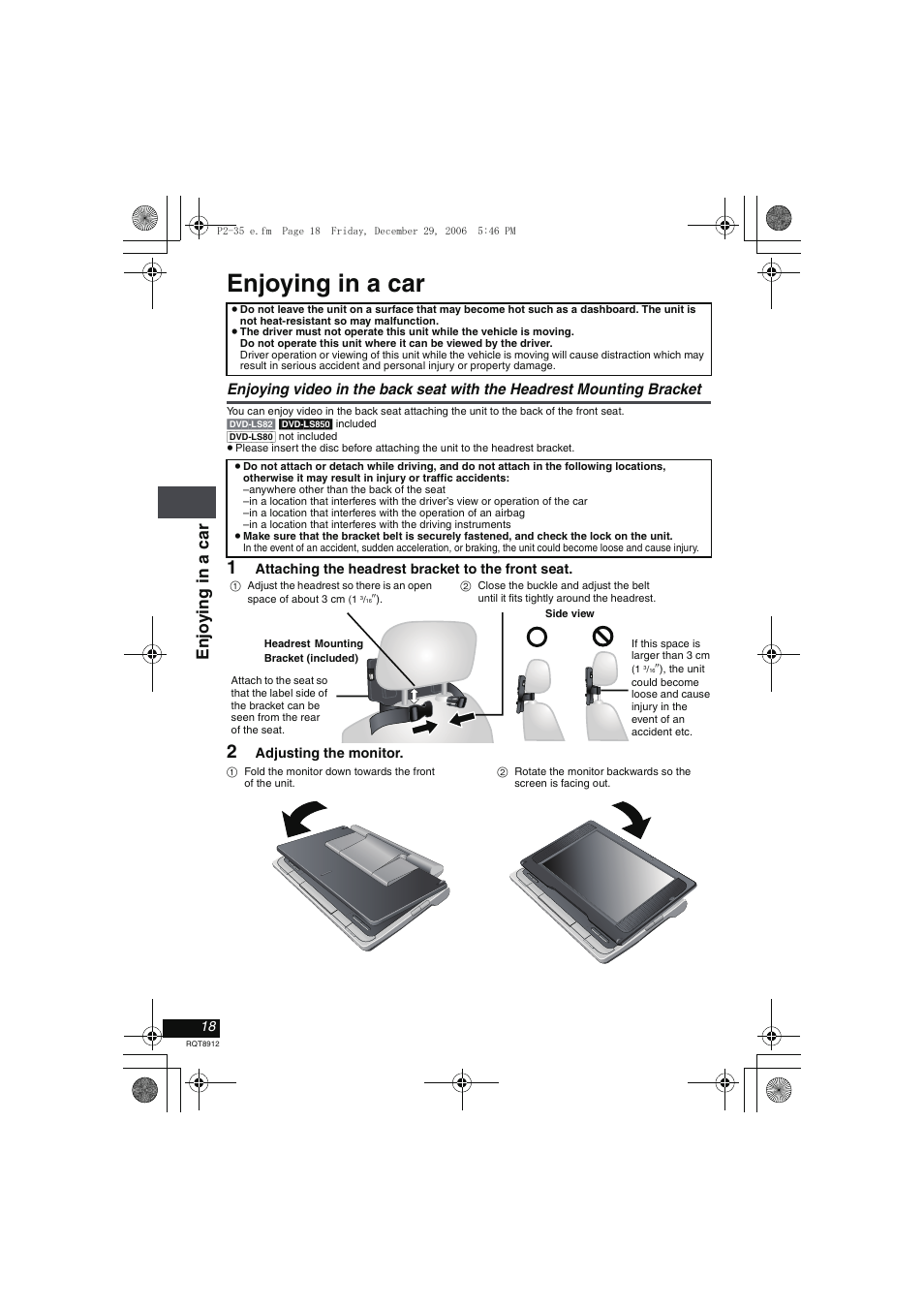 Enjoying in a car | Panasonic DVD-LS80 User Manual | Page 18 / 36