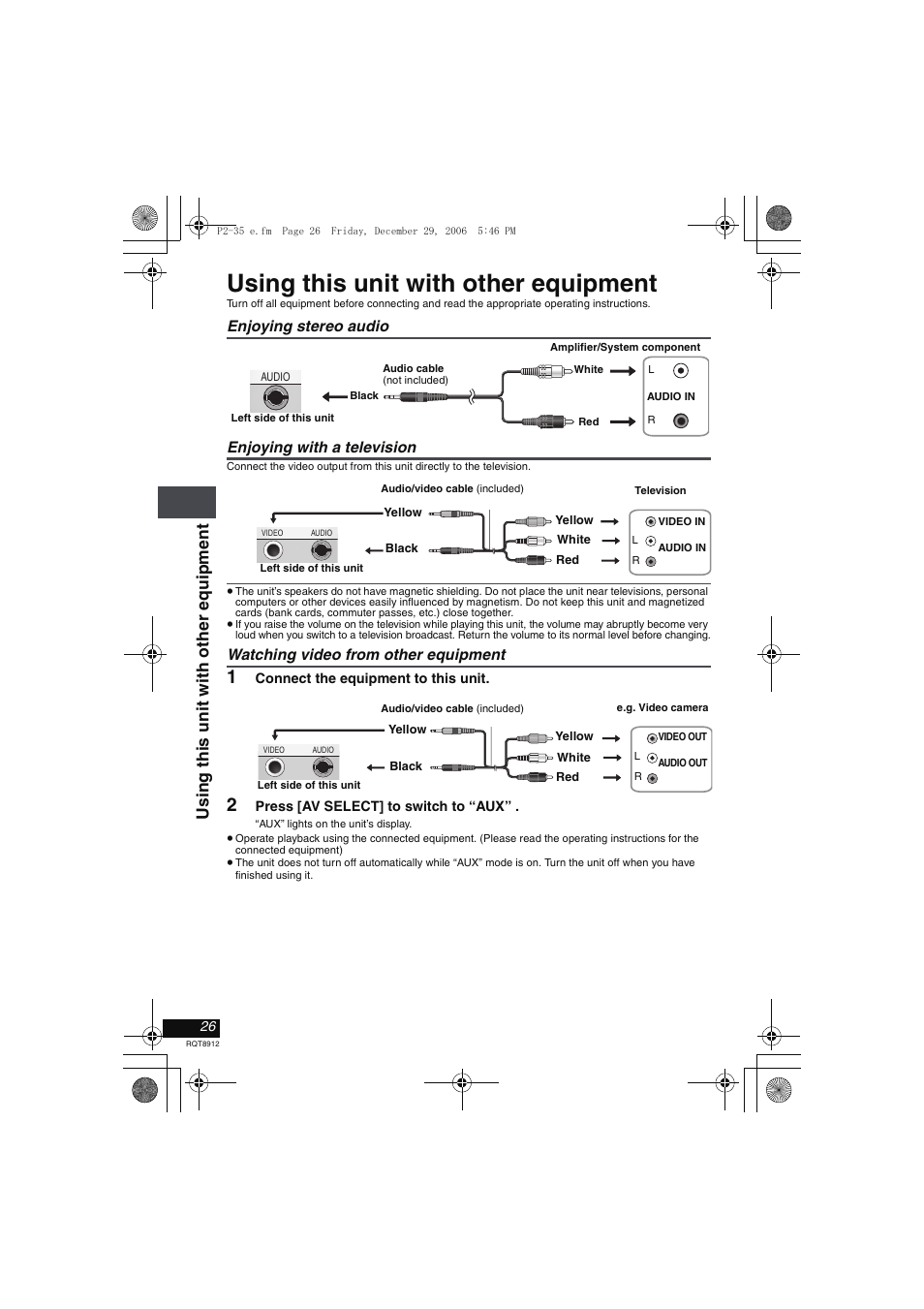 Using this unit with other equipment, Using th is unit wi th oth e r equipment | Panasonic DVD-LS80 User Manual | Page 26 / 36