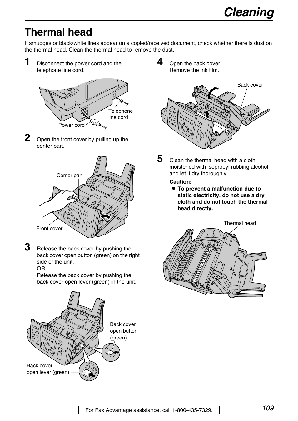 Cleaning, Thermal head | Panasonic KX-FPG372 User Manual | Page 109 / 132