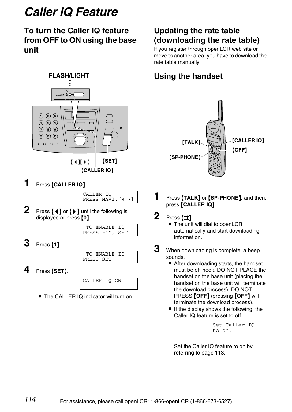 Caller iq feature, Using the handset, Flash/light | Panasonic KX-FPG372 User Manual | Page 114 / 132