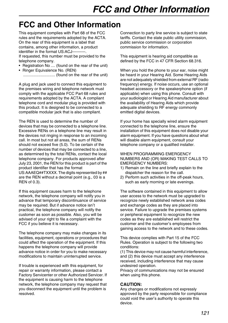 Fcc and other information | Panasonic KX-FPG372 User Manual | Page 121 / 132