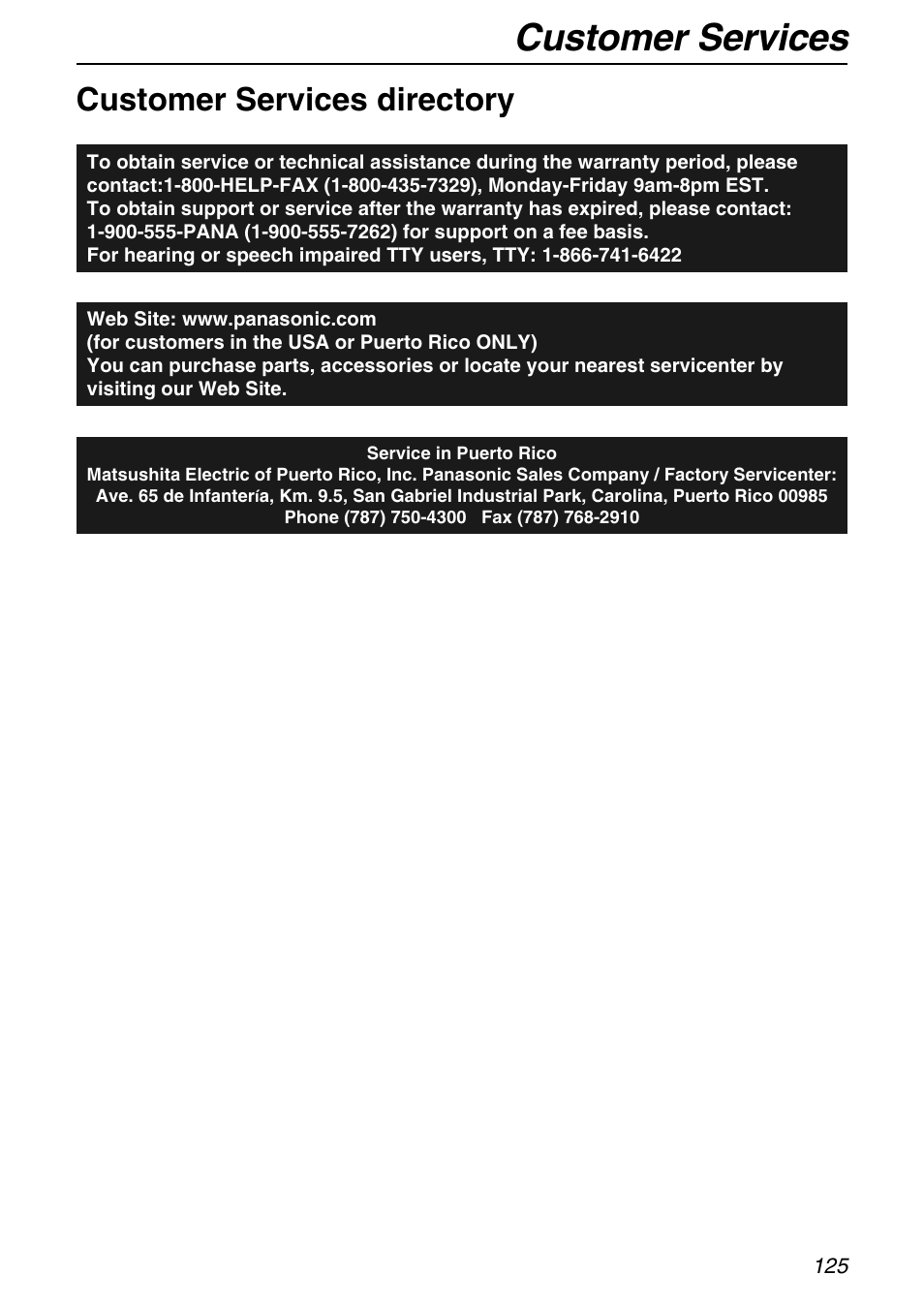 Customer services, Customer services directory | Panasonic KX-FPG372 User Manual | Page 125 / 132