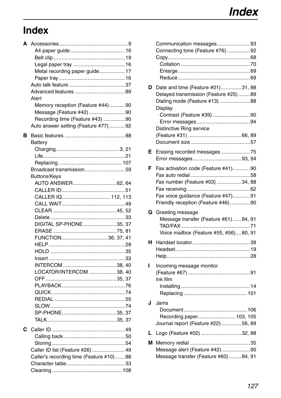 Index | Panasonic KX-FPG372 User Manual | Page 127 / 132