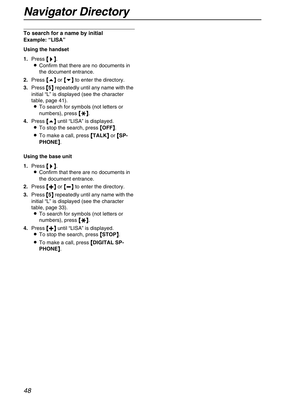 Navigator directory | Panasonic KX-FPG372 User Manual | Page 48 / 132