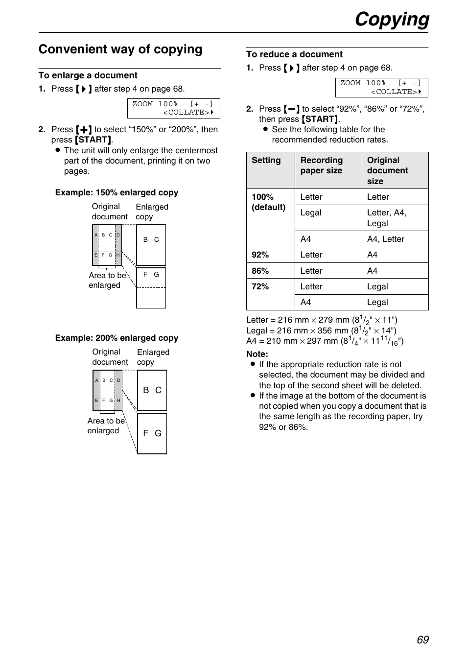 Copying, Convenient way of copying | Panasonic KX-FPG372 User Manual | Page 69 / 132