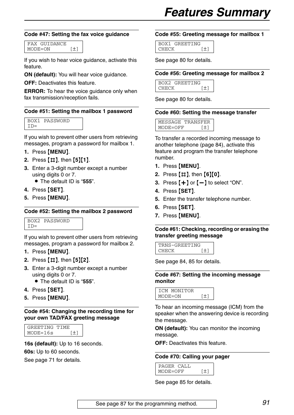 Features summary | Panasonic KX-FPG372 User Manual | Page 91 / 132