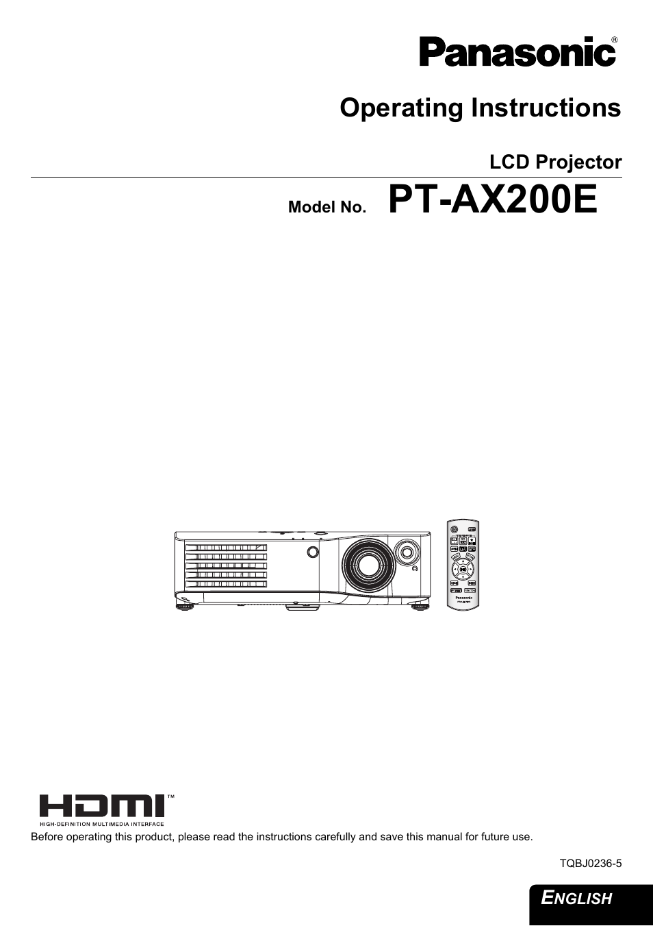 Panasonic PT-AX200E User Manual | 54 pages