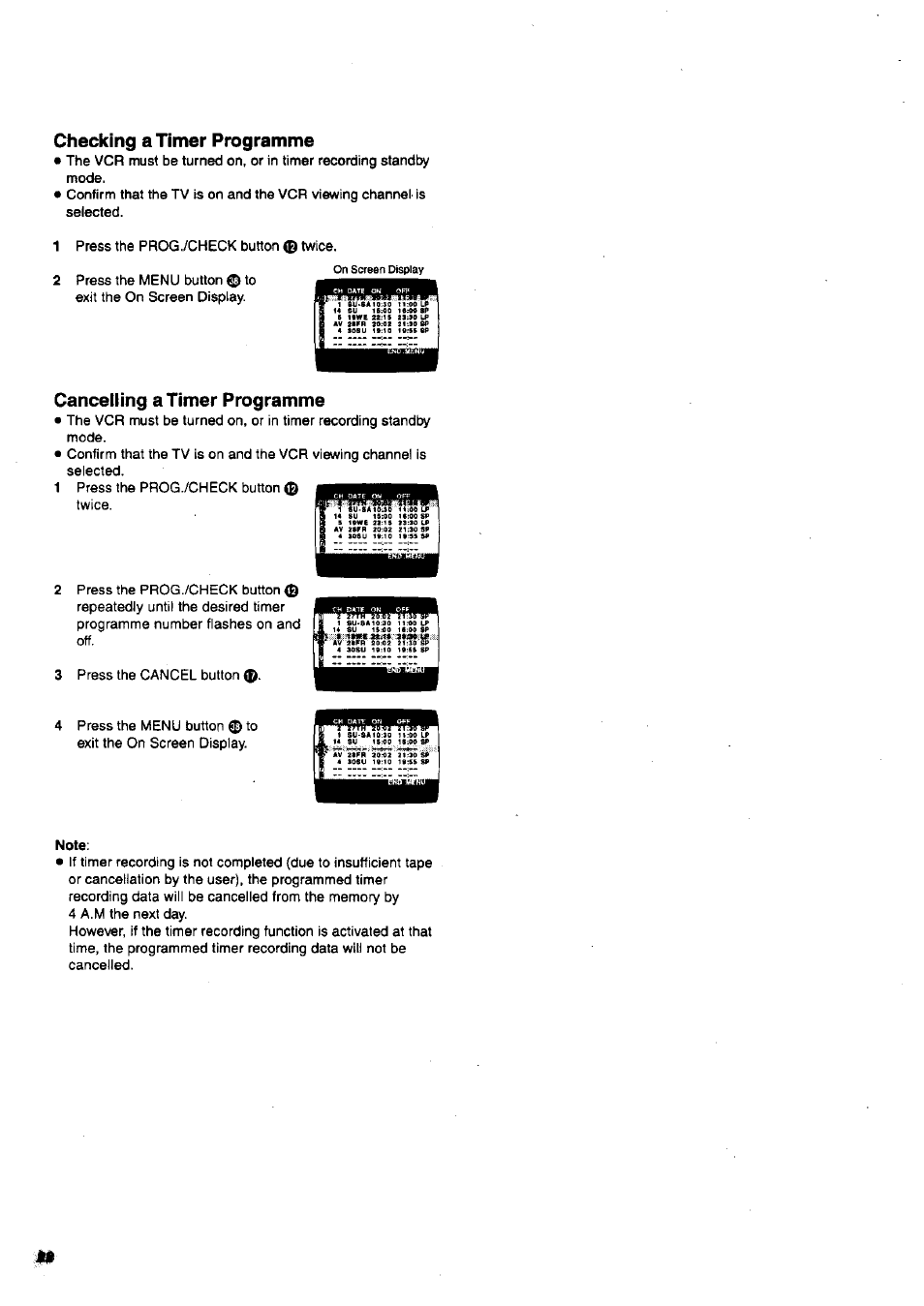 Checking a timer programme, Cancelling a timer programme | Panasonic NV-SJ200 User Manual | Page 22 / 30