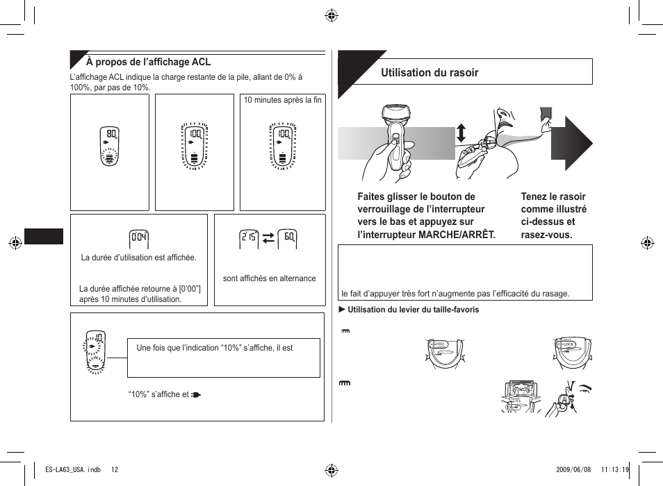 Se raser | Panasonic ESLA63 User Manual | Page 12 / 24