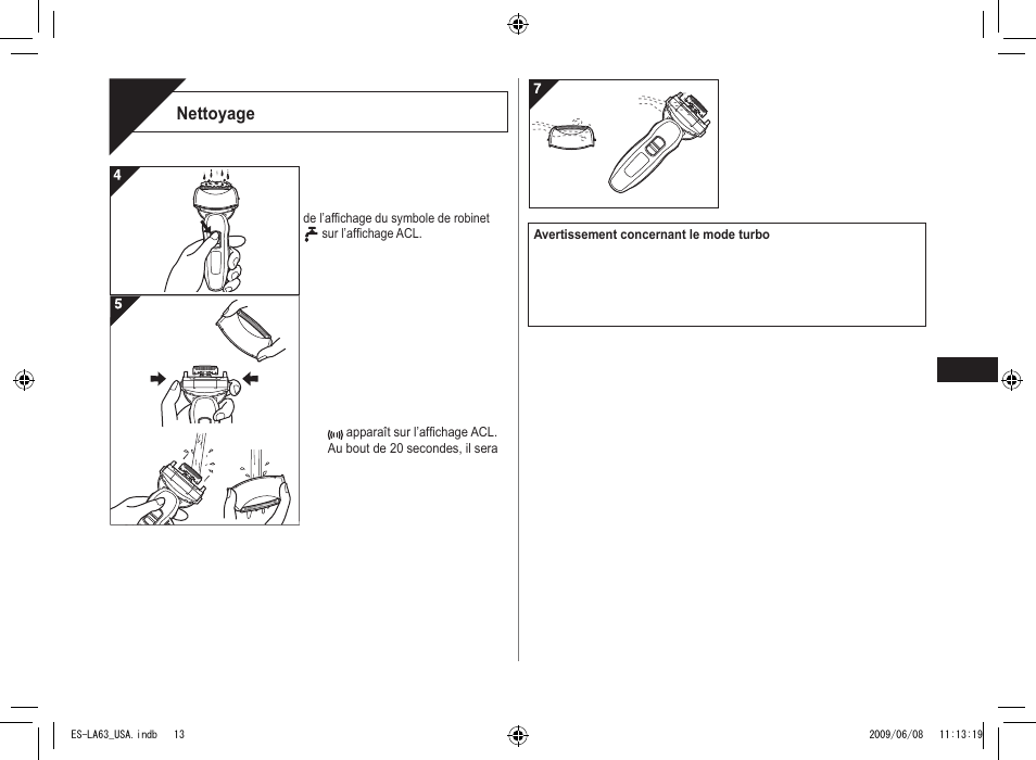 Nettoyer, Nettoyage | Panasonic ESLA63 User Manual | Page 13 / 24