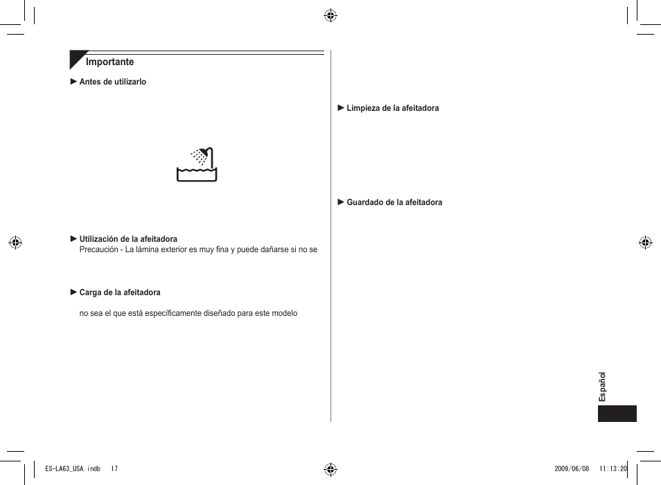 Panasonic ESLA63 User Manual | Page 17 / 24