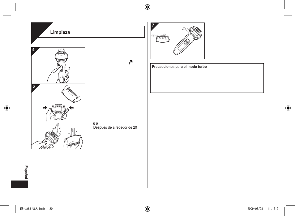 Limpieza | Panasonic ESLA63 User Manual | Page 20 / 24