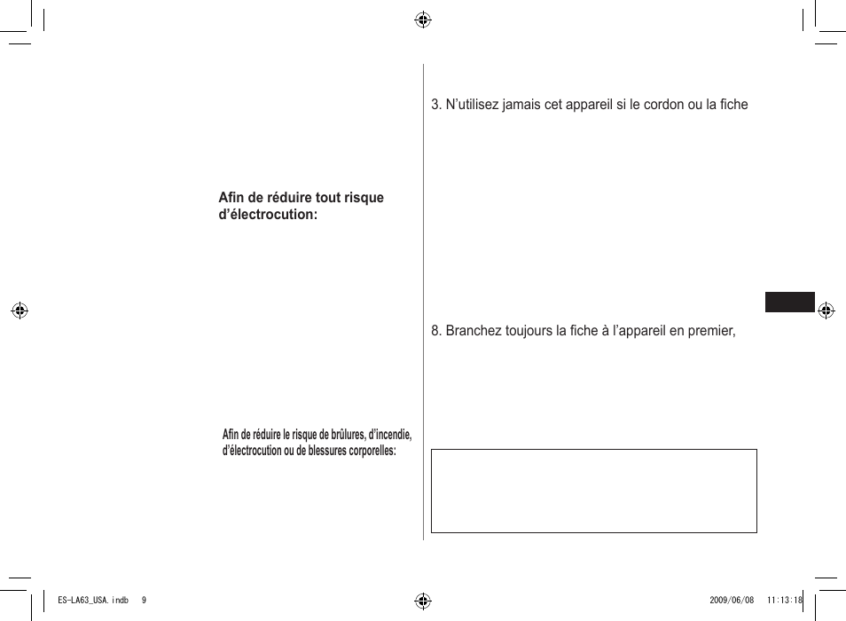 Français, Consignes de sécurité importantes, Danger | Mises en garde, Conservez les présentes instructions | Panasonic ESLA63 User Manual | Page 9 / 24