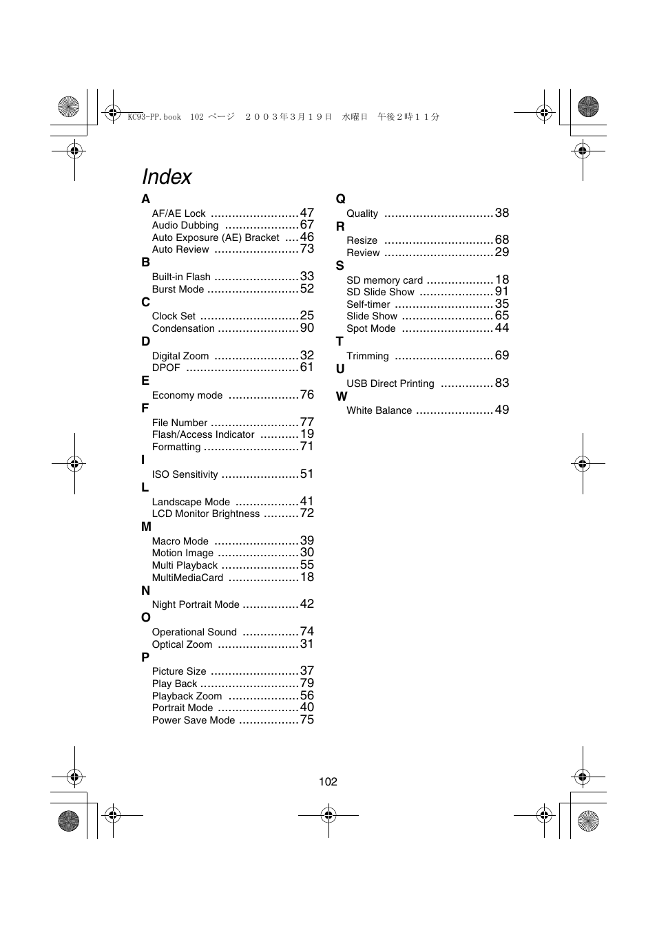 Index | Panasonic DMC-LC43PP User Manual | Page 102 / 104